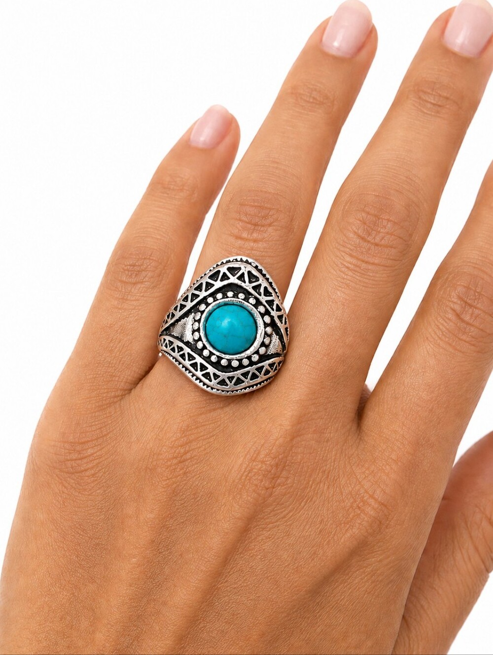 Turquoise Ring, Antique Silver Plated Pewter, Size 8, NWOT